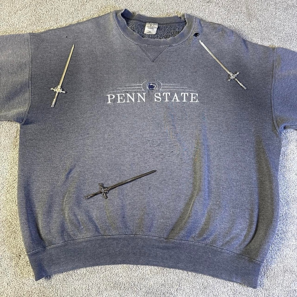 Vintage 90s Penn State Crewneck Sweatshirt Gray Distressed Soffe 2X USA - Picture 4 of 7